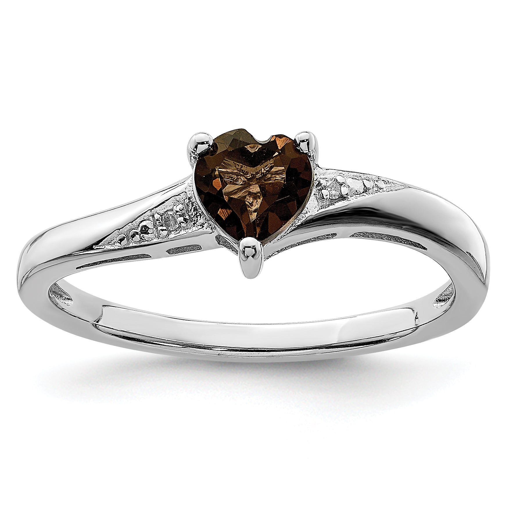 Sterling Silver Rhodium-Plated Smoky Quartz Diamond Ring