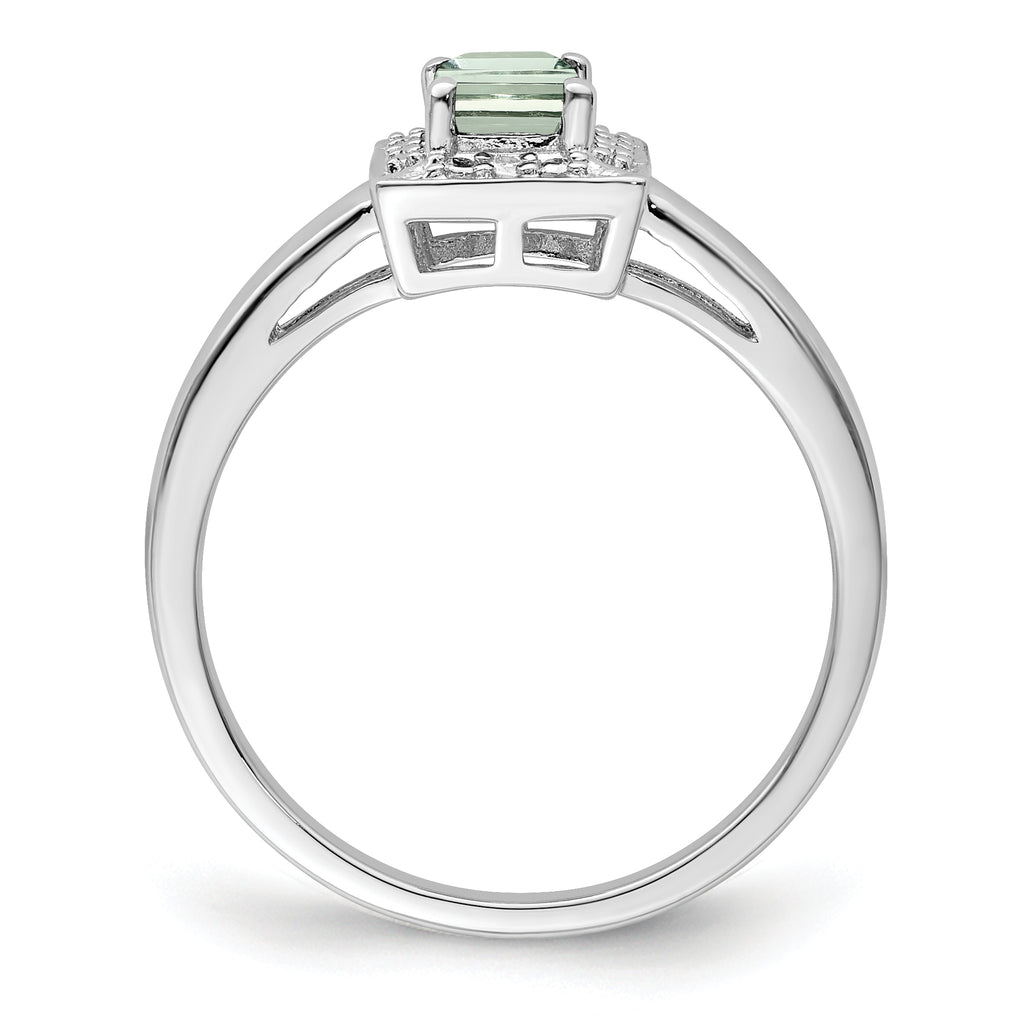 Sterling Silver Rhodium-Plated Green Quartz Diamond Ring