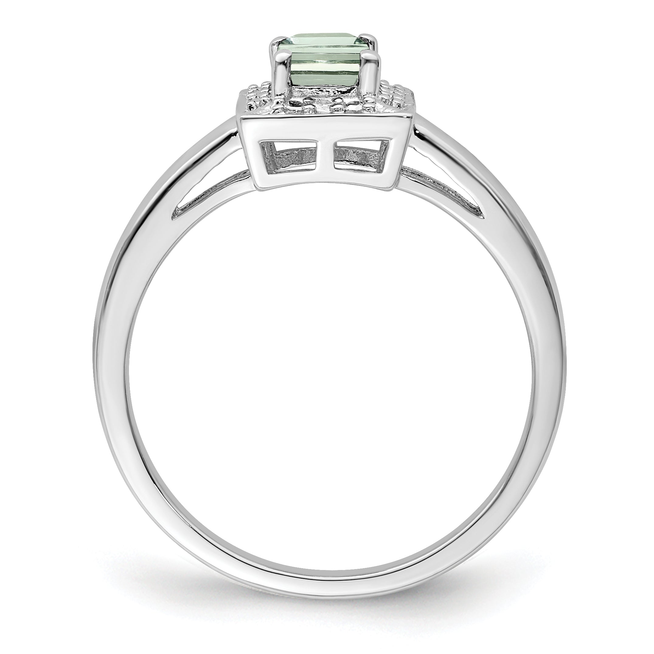 Sterling Silver Rhodium-Plated Green Quartz Diamond Ring