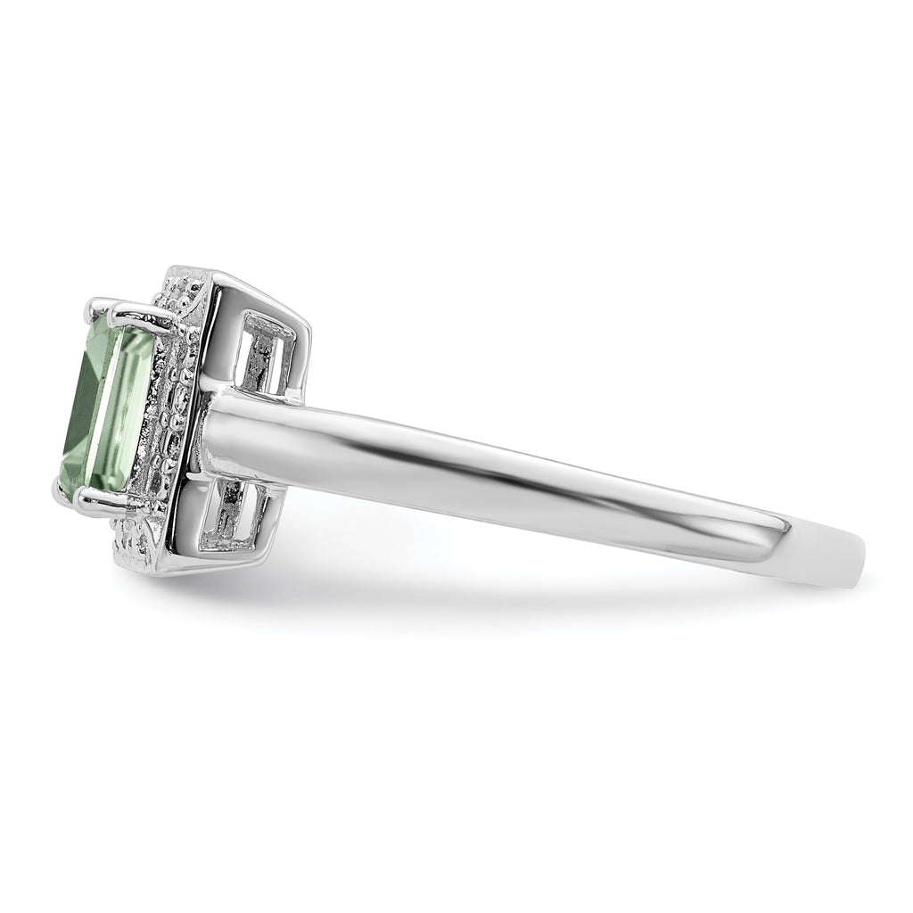 Sterling Silver Rhodium-Plated Green Quartz Diamond Ring