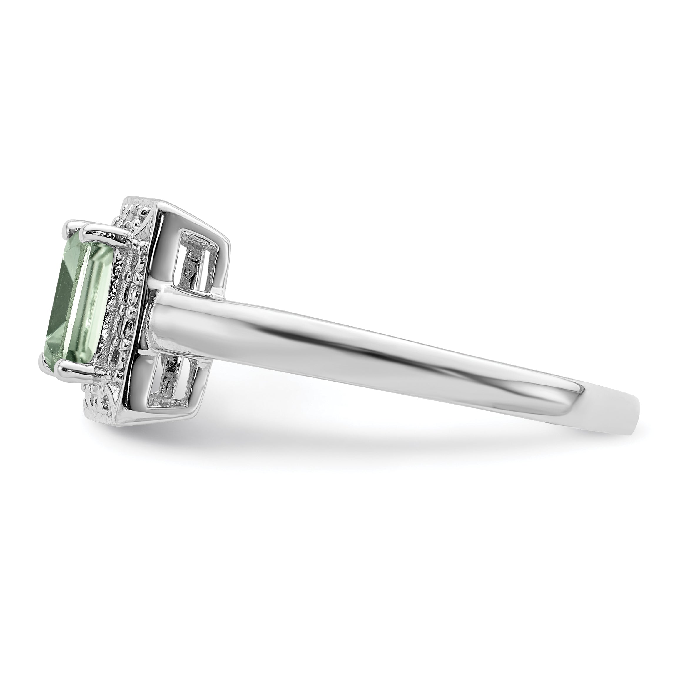 Sterling Silver Rhodium-Plated Green Quartz Diamond Ring