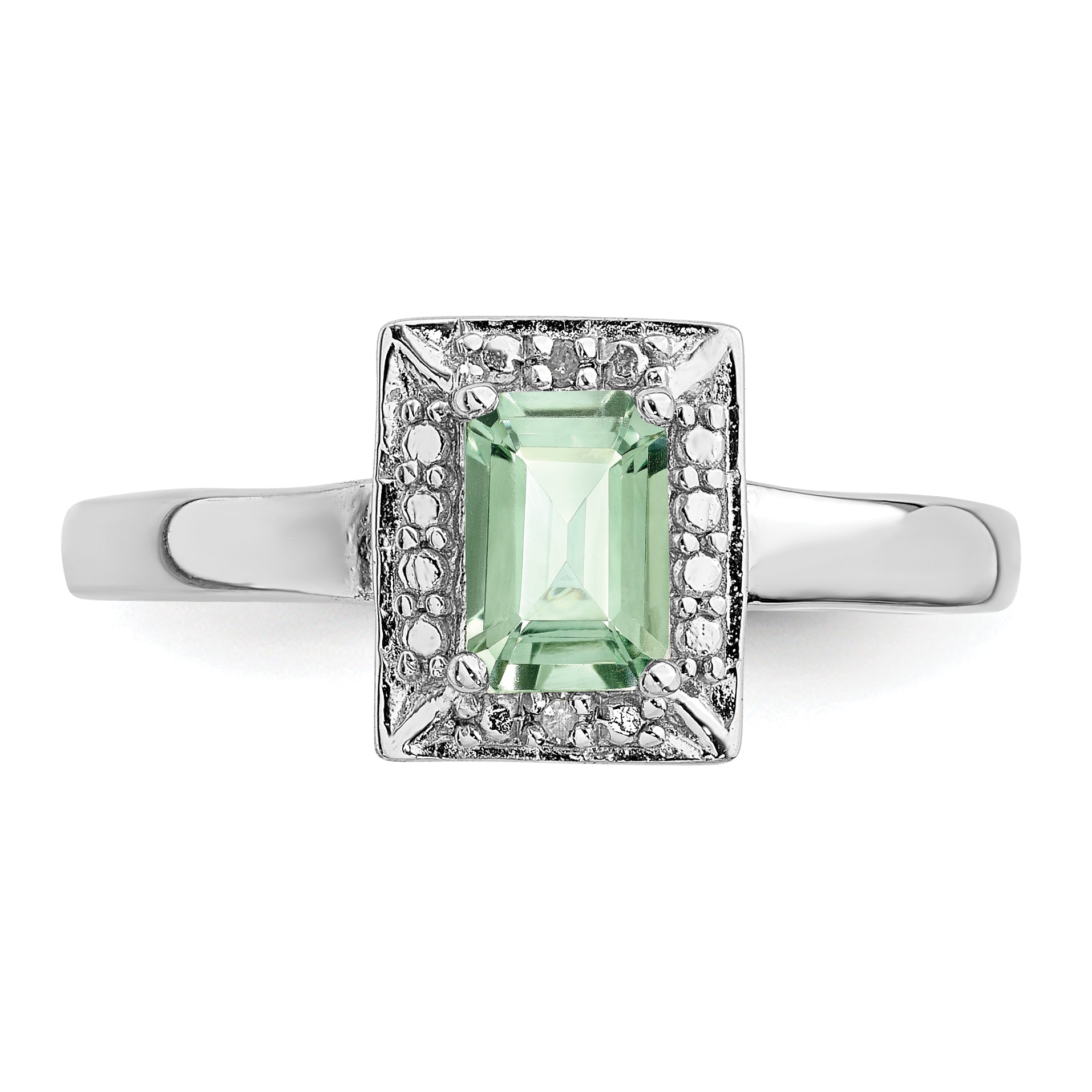 Sterling Silver Rhodium-Plated Green Quartz Diamond Ring