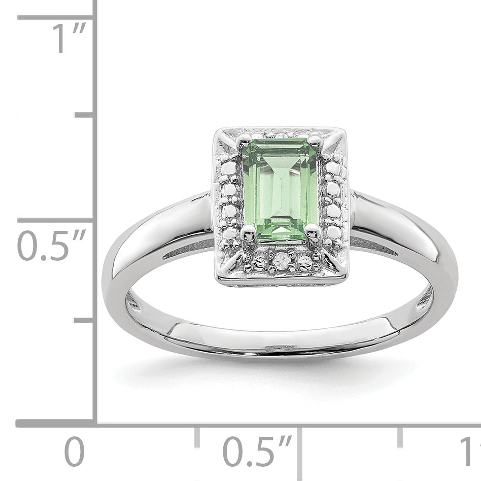 Sterling Silver Rhodium-Plated Green Quartz Diamond Ring