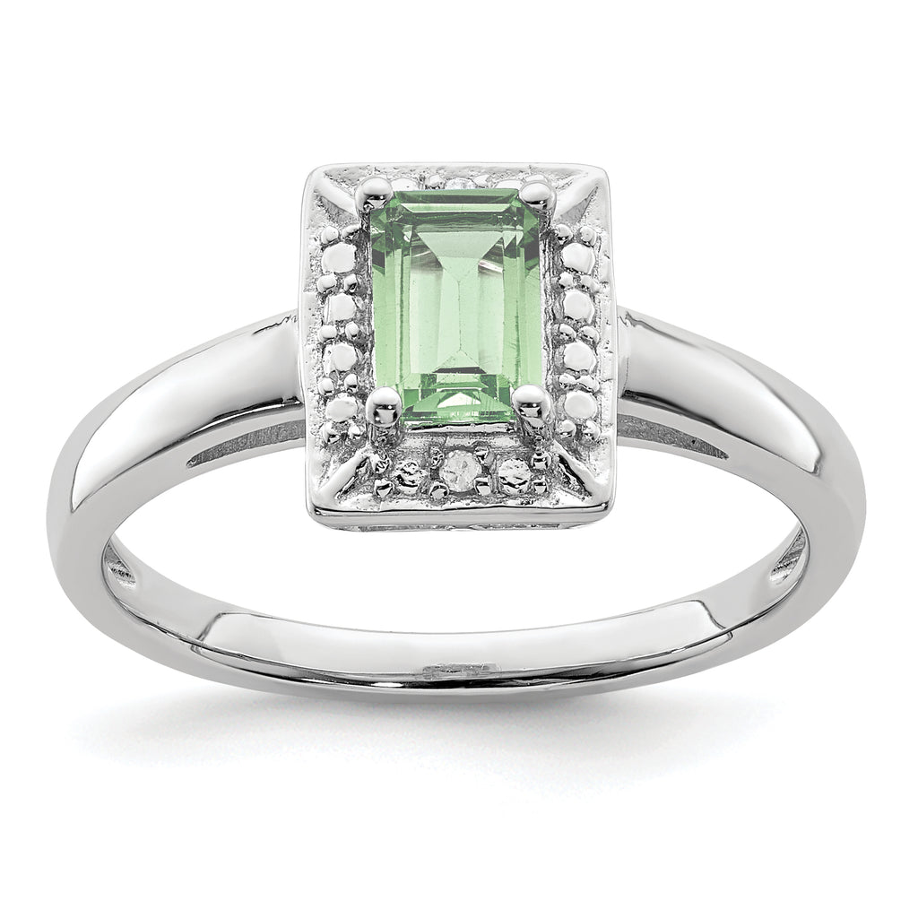 Sterling Silver Rhodium-Plated Green Quartz Diamond Ring