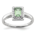 Sterling Silver Rhodium-Plated Green Quartz Diamond Ring