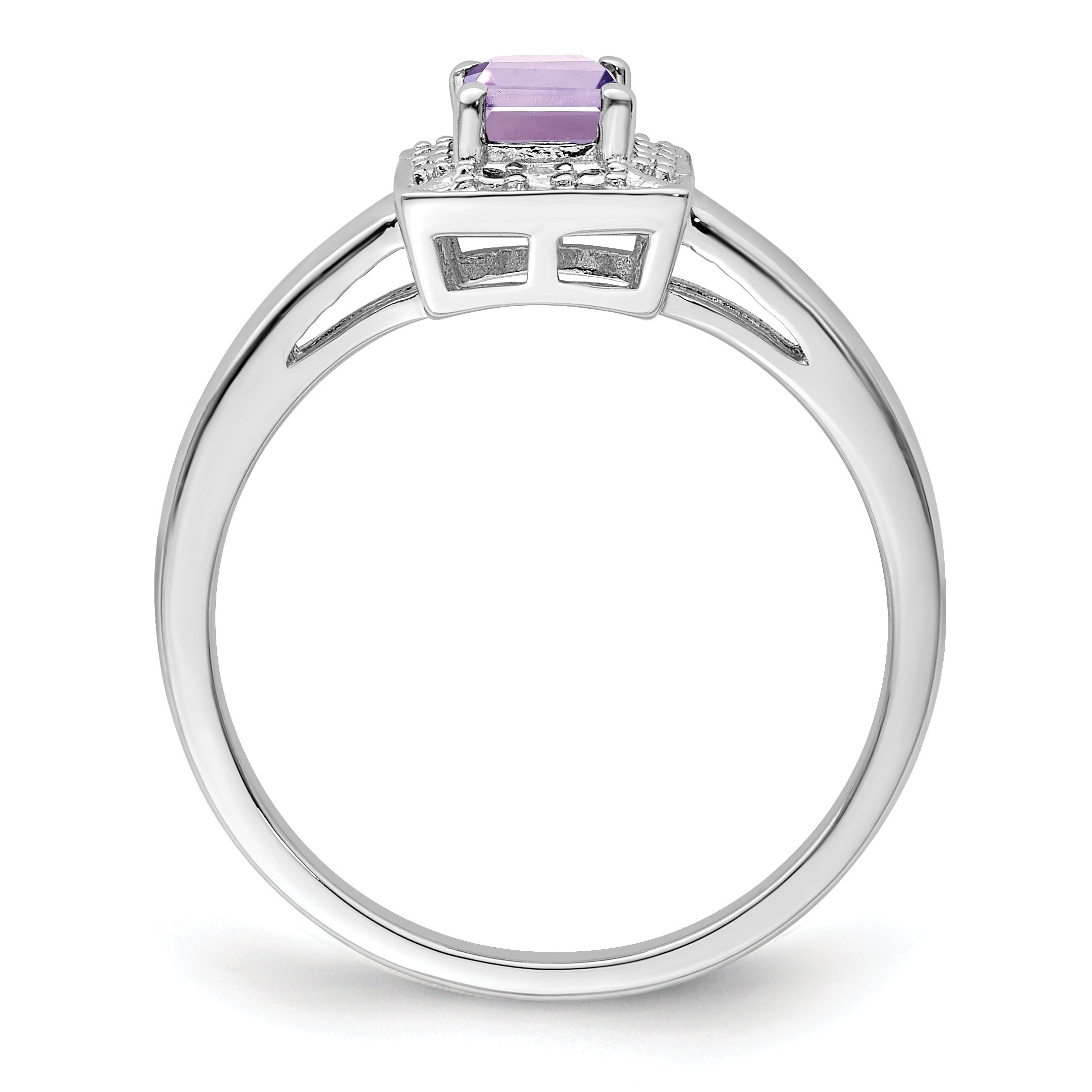 Sterling Silver Rhodium Pink Quartz Diam. Ring
