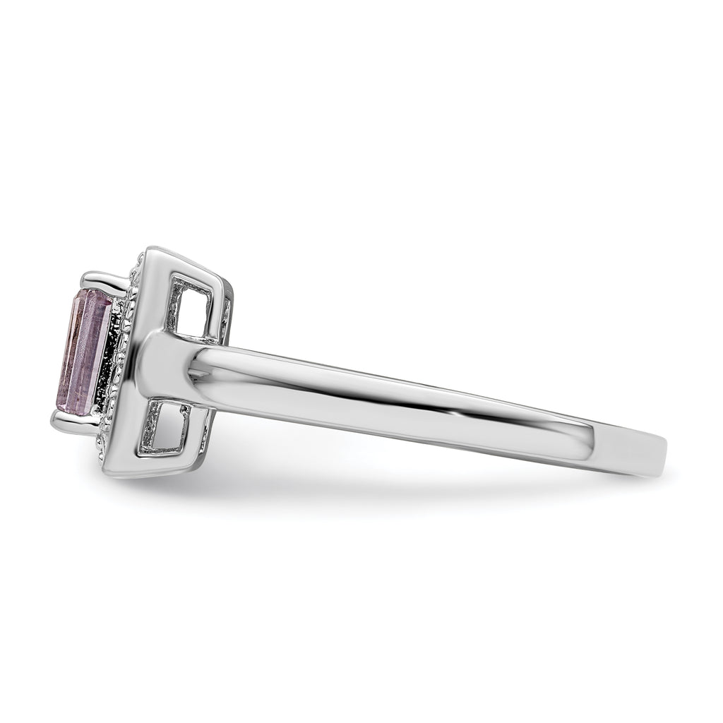 Sterling Silver Rhodium Pink Quartz Diam. Ring