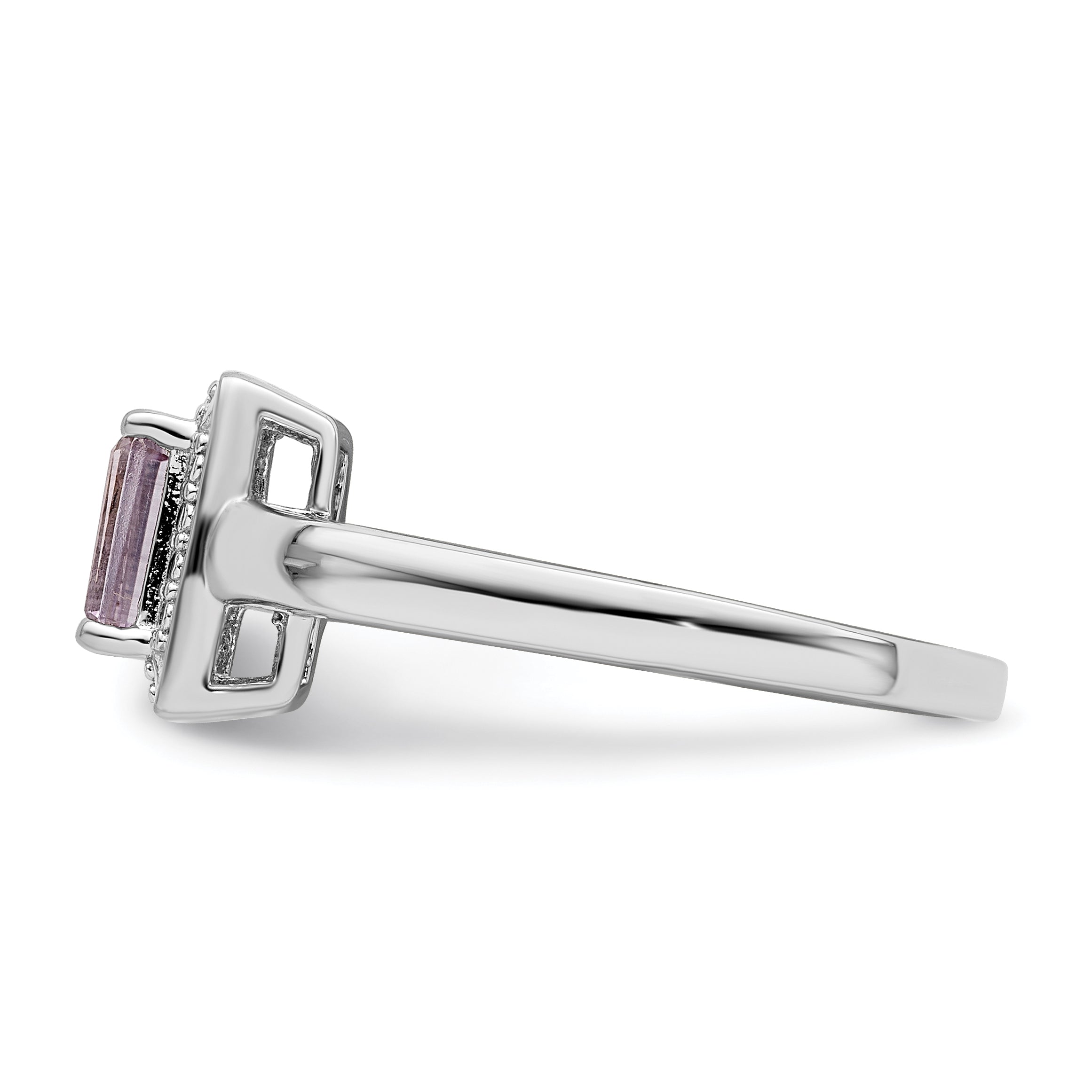 Sterling Silver Rhodium Pink Quartz Diam. Ring