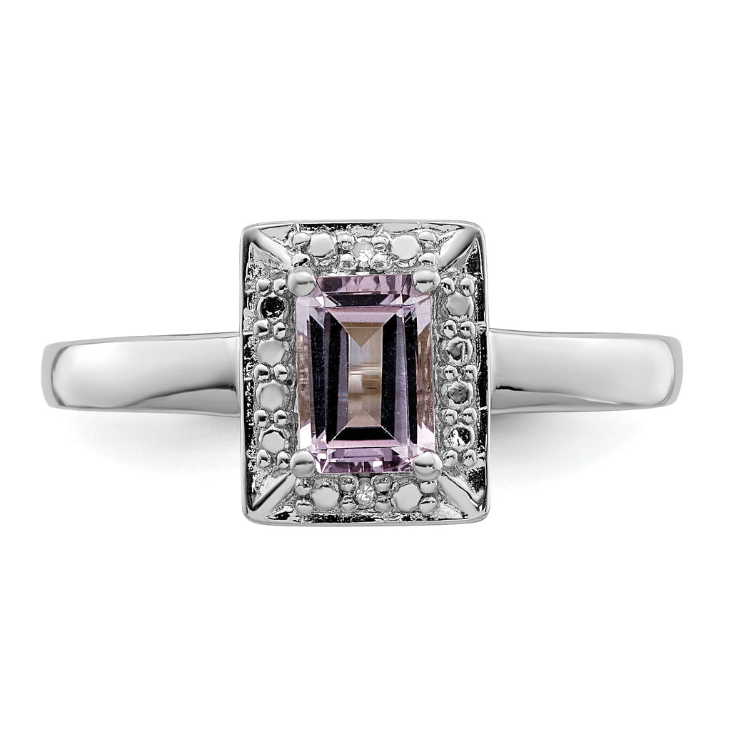 Sterling Silver Rhodium Pink Quartz Diam. Ring