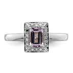 Sterling Silver Rhodium Pink Quartz Diam. Ring