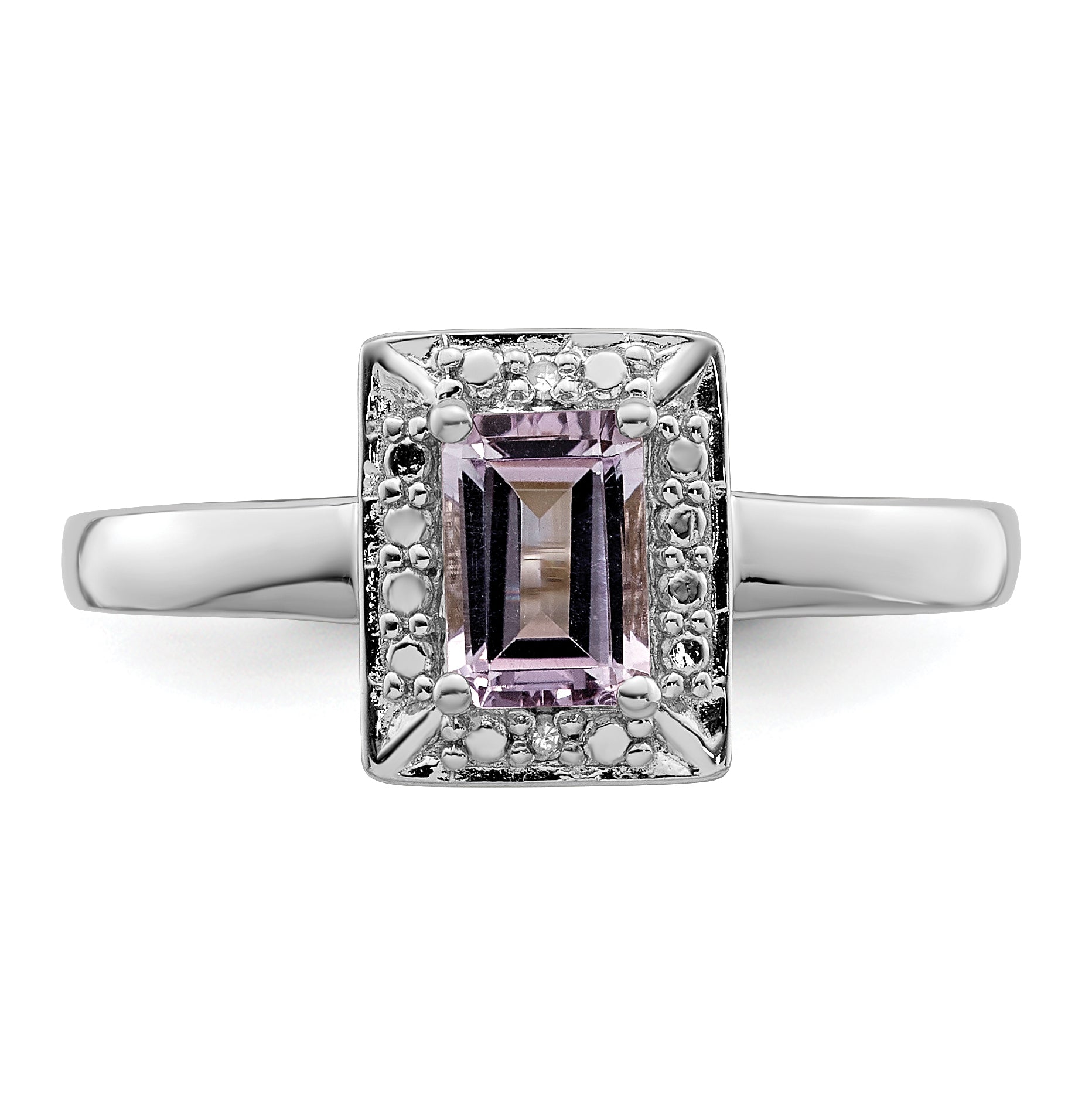 Sterling Silver Rhodium Pink Quartz Diam. Ring