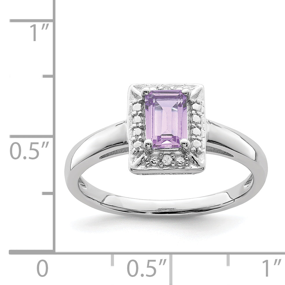 Sterling Silver Rhodium Pink Quartz Diam. Ring
