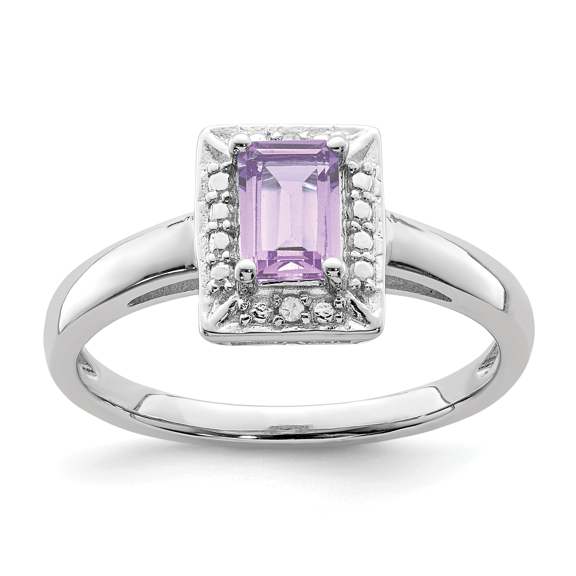 Sterling Silver Rhodium Pink Quartz Diam. Ring Main image