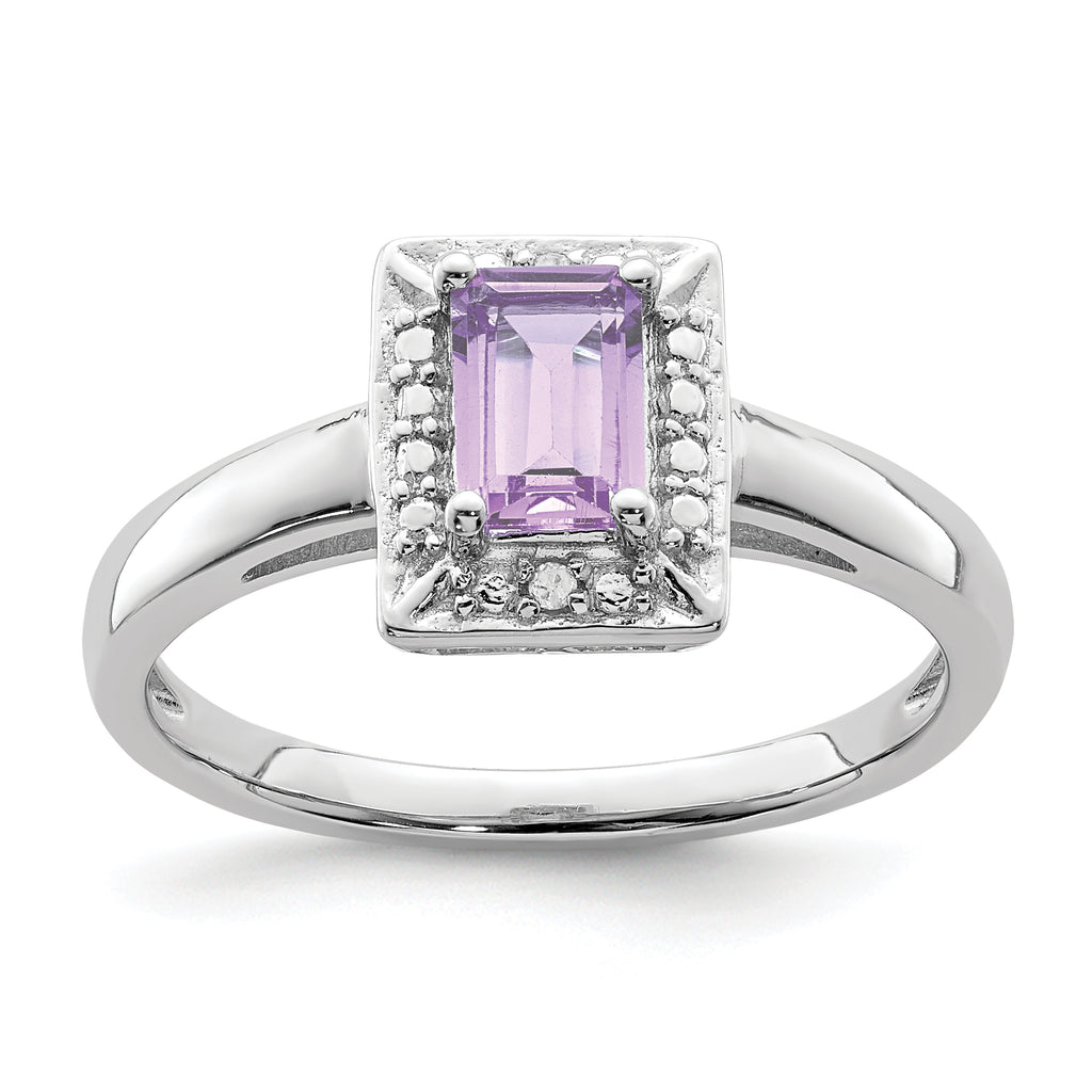 Sterling Silver Rhodium Pink Quartz Diam. Ring