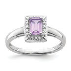 Sterling Silver Rhodium Pink Quartz Diam. Ring