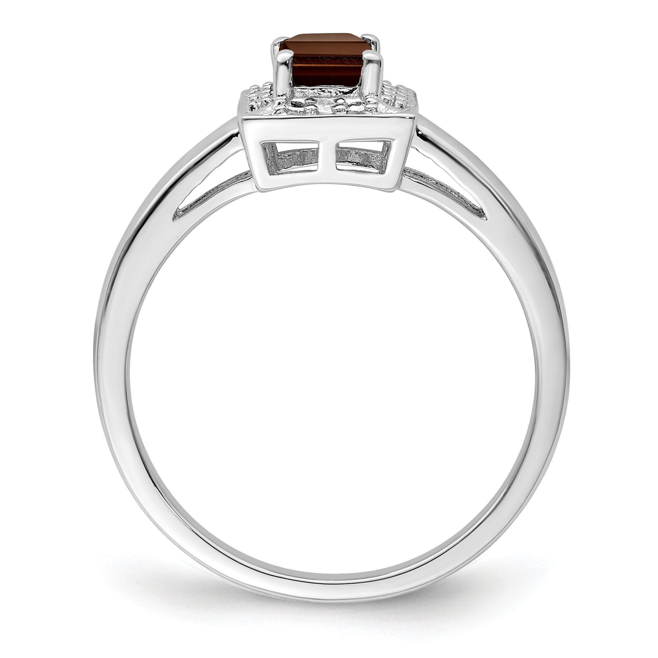 Sterling Silver Rhodium-Plated Smoky Quartz Diamond Ring Secondary image