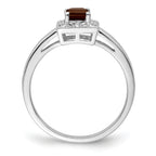 Sterling Silver Rhodium-Plated Smoky Quartz Diamond Ring