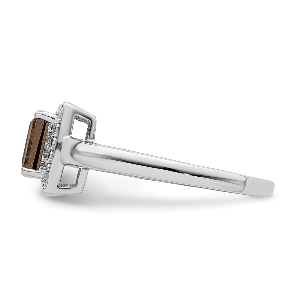 Sterling Silver Rhodium-Plated Smoky Quartz Diamond Ring