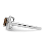 Sterling Silver Rhodium-Plated Smoky Quartz Diamond Ring