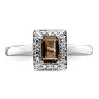Sterling Silver Rhodium-Plated Smoky Quartz Diamond Ring