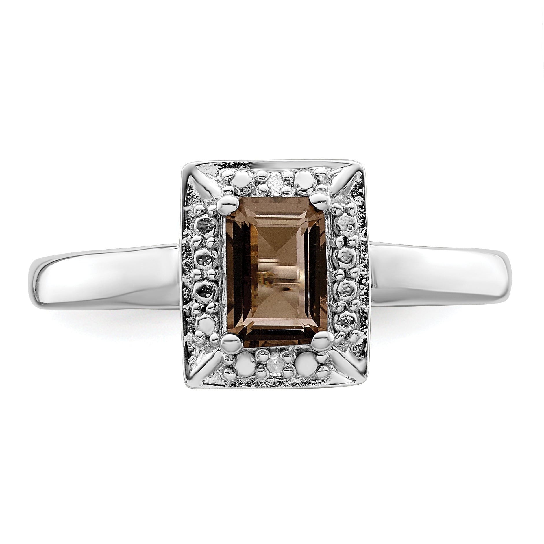Sterling Silver Rhodium-Plated Smoky Quartz Diamond Ring