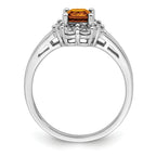 Sterling Silver Rhodium-Plated Whiskey Quartz Diamond Ring