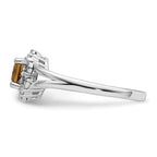 Sterling Silver Rhodium-Plated Whiskey Quartz Diamond Ring