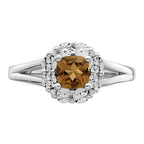 Sterling Silver Rhodium-Plated Whiskey Quartz Diamond Ring
