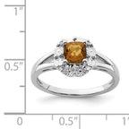 Sterling Silver Rhodium-Plated Whiskey Quartz Diamond Ring
