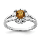Sterling Silver Rhodium-Plated Whiskey Quartz Diamond Ring