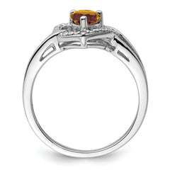 Sterling Silver Rhodium Whiskey Quartz Diam. Ring