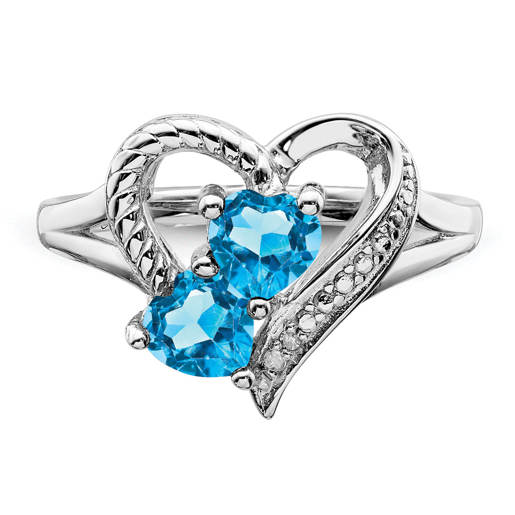 Sterling Silver Rhodium-Plated Blue Topaz Diamond Ring