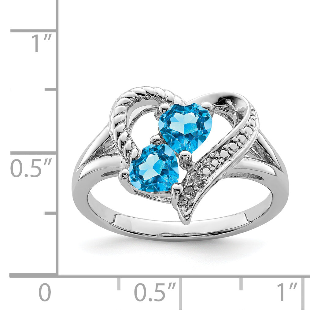 Sterling Silver Rhodium-Plated Blue Topaz Diamond Ring