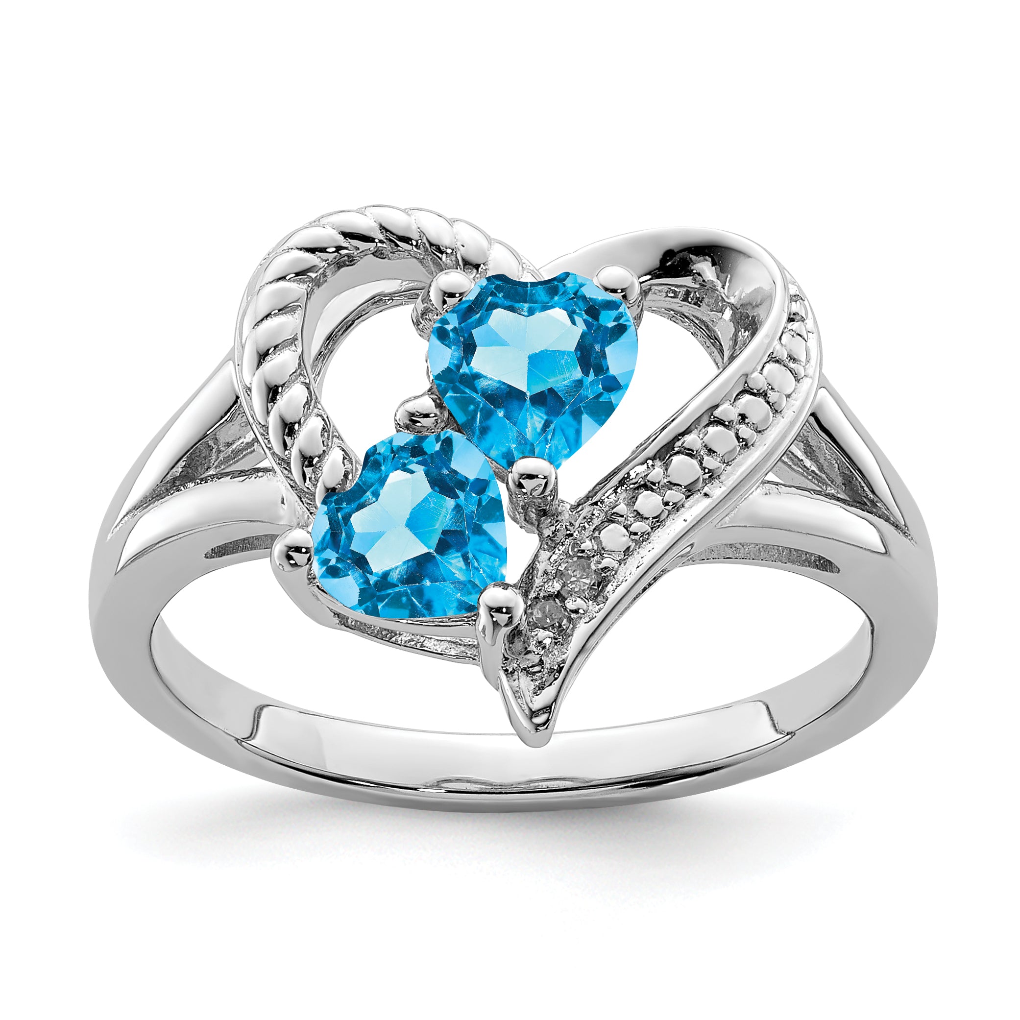 Sterling Silver Rhodium-Plated Blue Topaz Diamond Ring