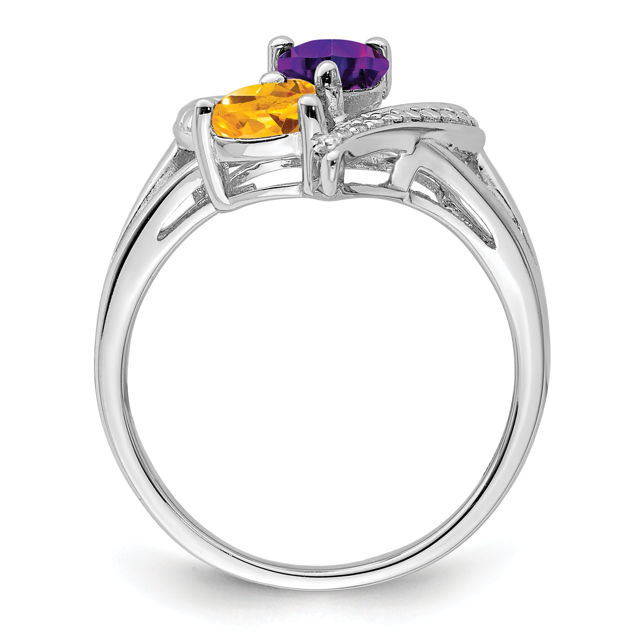Sterling Silver Rhodium-Plated Amethyst & Citrine Diamond Ring Secondary image