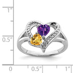 Sterling Silver Rhodium-Plated Amethyst & Citrine Diamond Ring