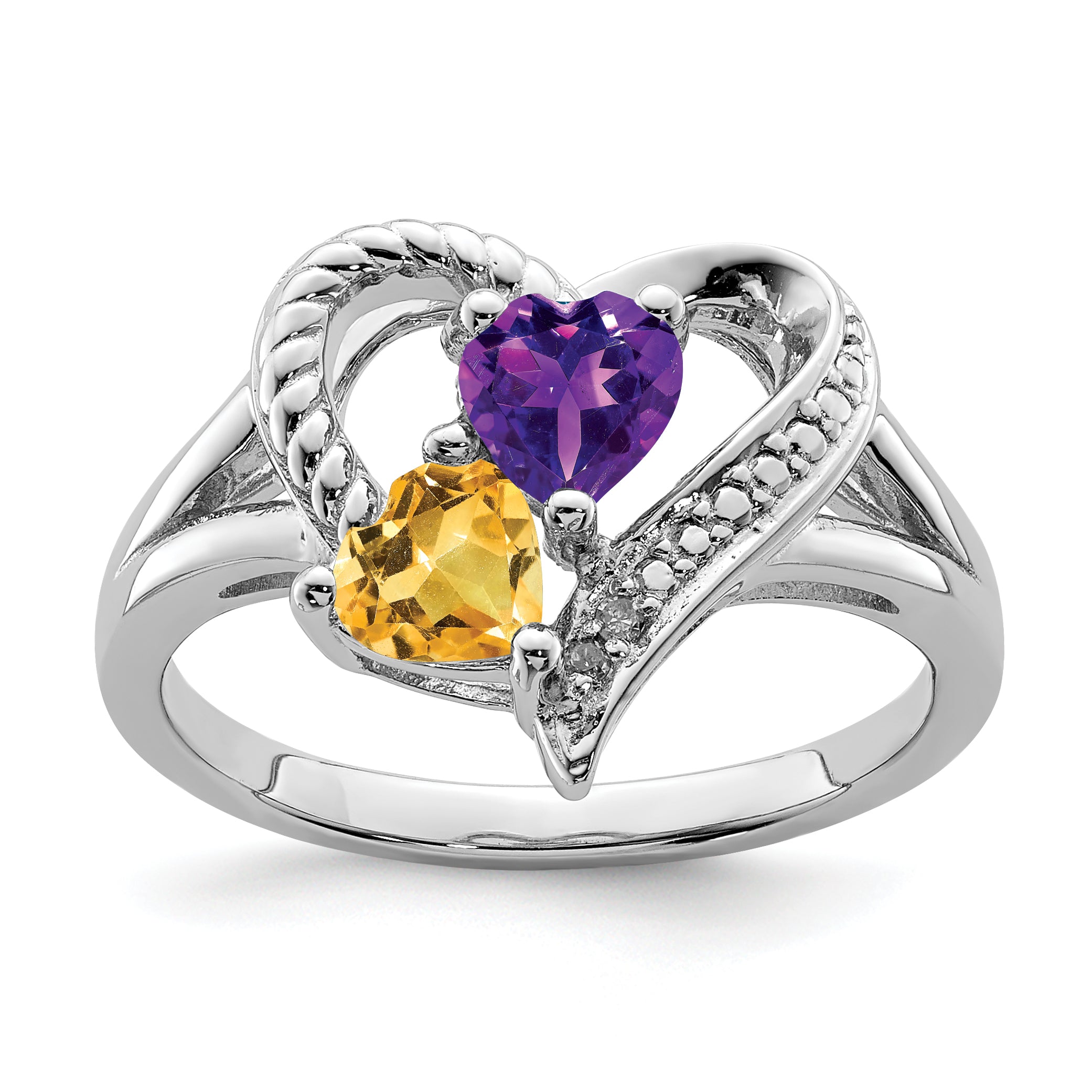 Sterling Silver Rhodium-Plated Amethyst & Citrine Diamond Ring Main image