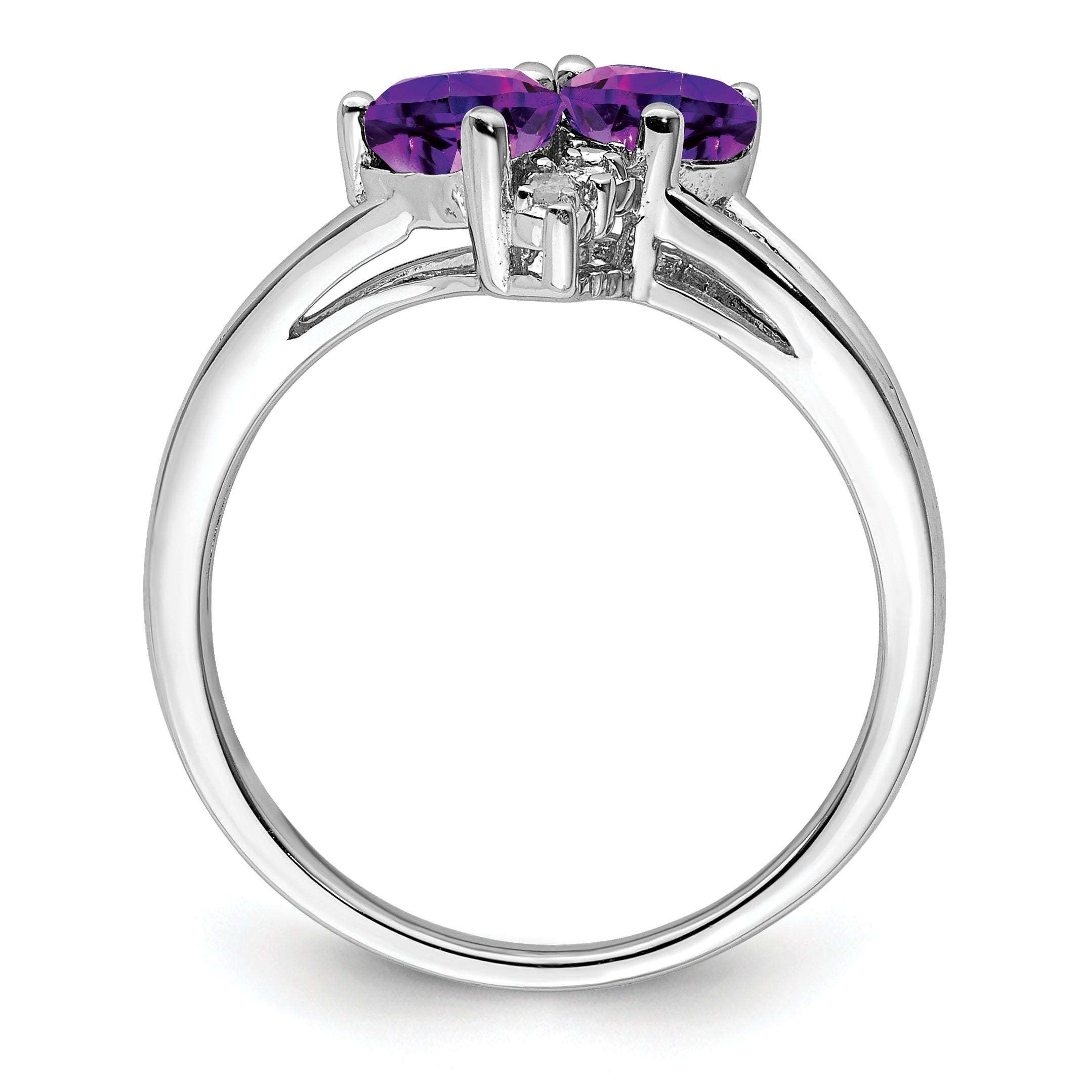 Sterling Silver Rhodium-plated Amethyst Diamond Ring Secondary image