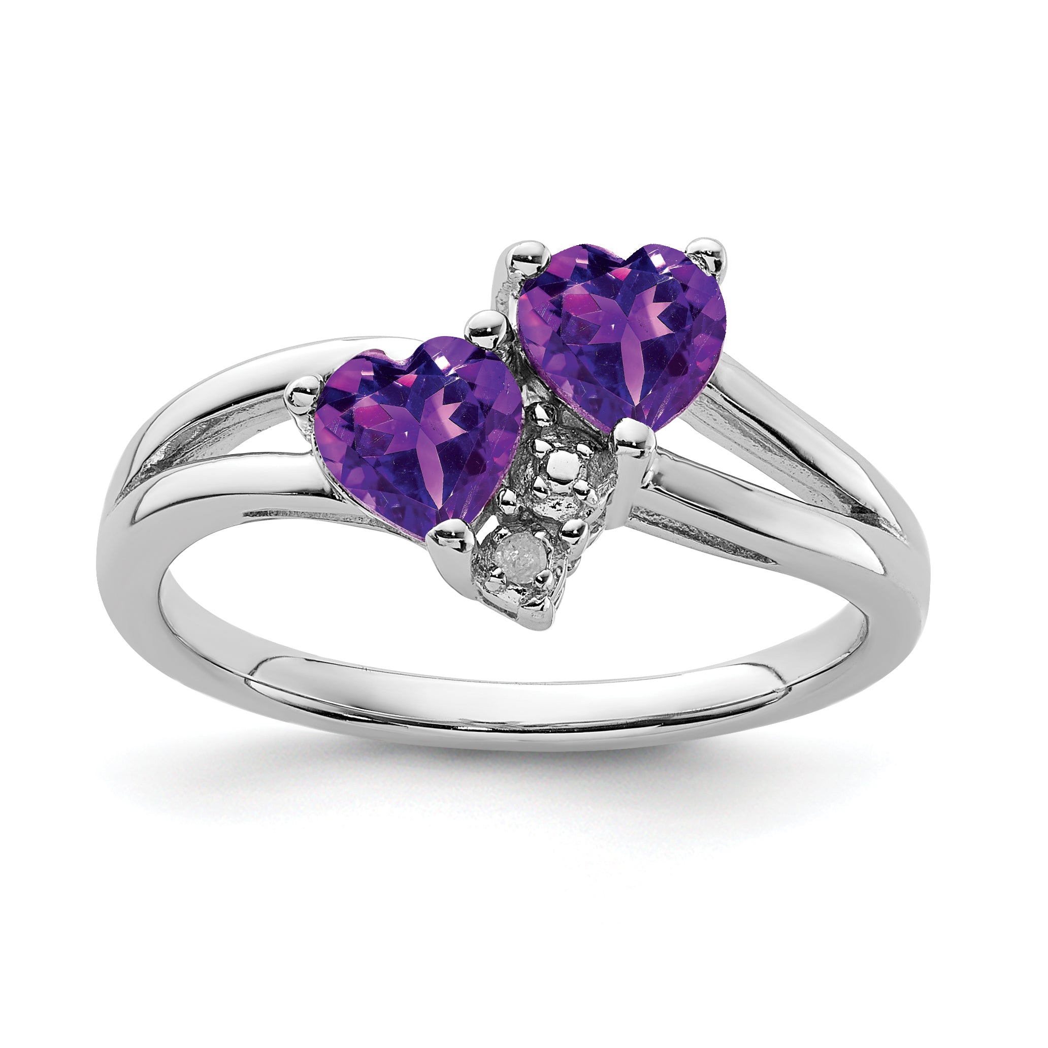 Sterling Silver Rhodium-plated Amethyst Diamond Ring Main image