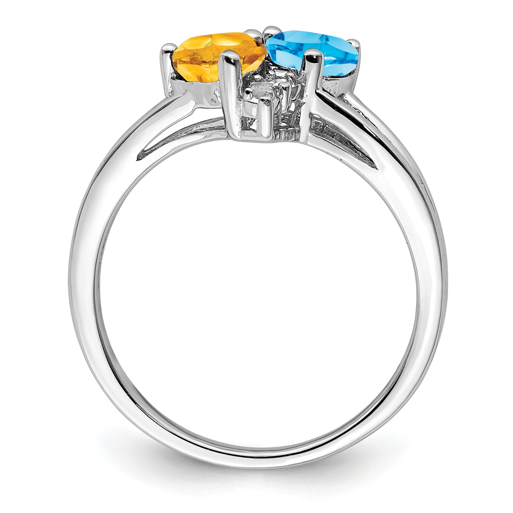 Sterling Silver Rhodium Blue Topaz & Citrine Diam. Ring Secondary image