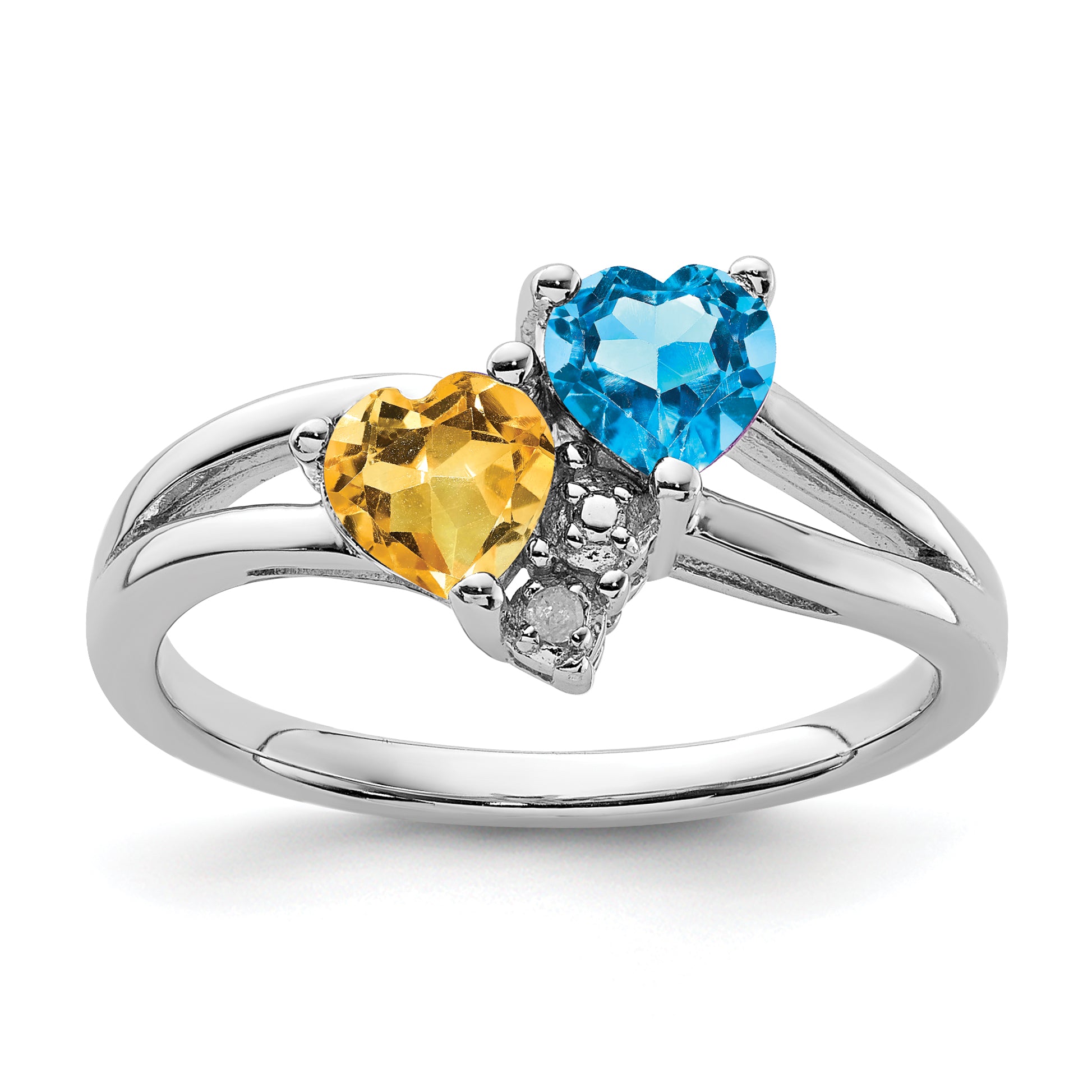 Sterling Silver Rhodium Blue Topaz & Citrine Diam. Ring Main image