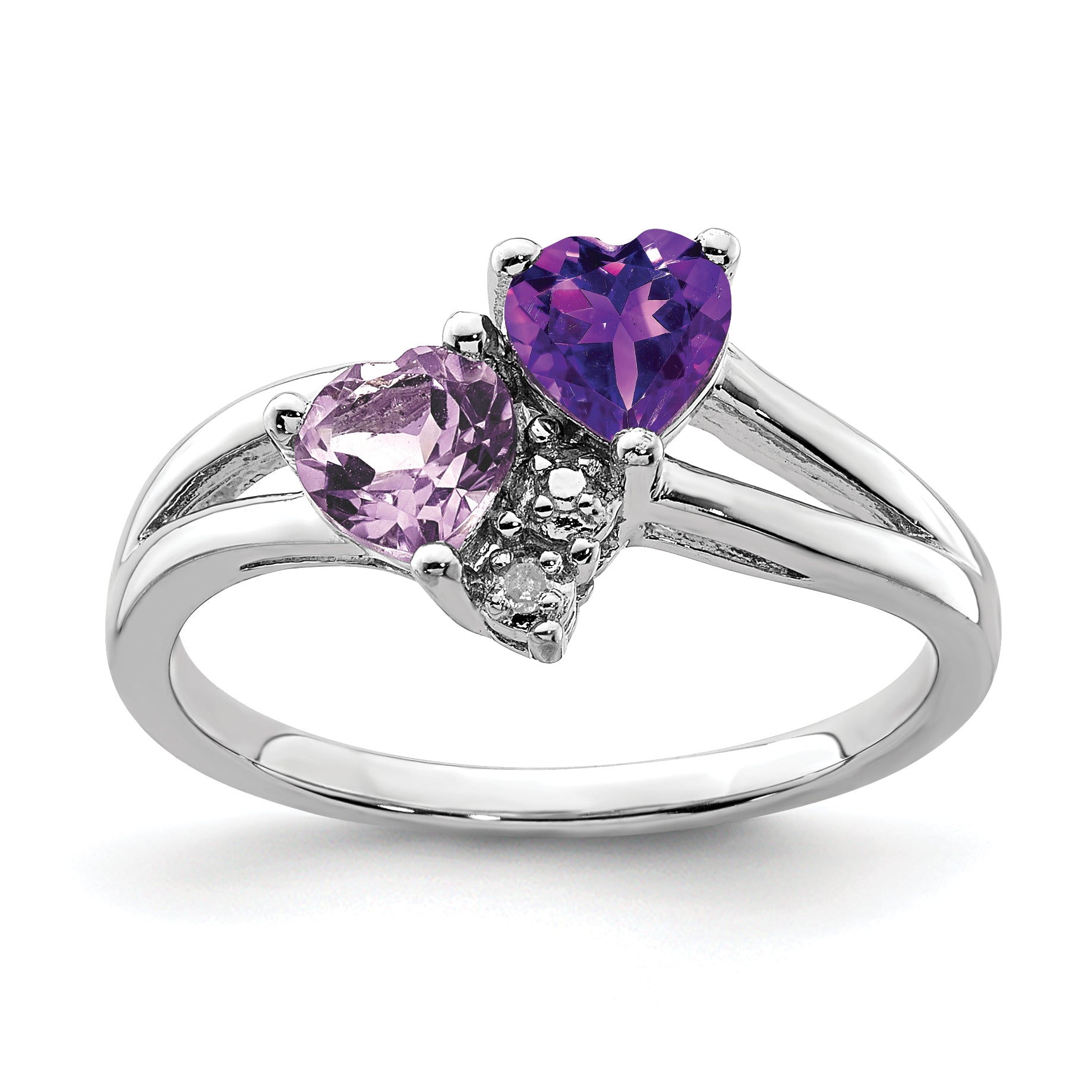 Sterling Silver Rhodium-plated Amethyst & Pink Quartz & Diamond Ring Main image