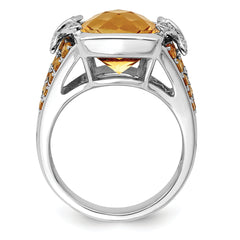Sterling Silver Rhodium Diam. and Citrine Ring