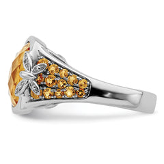 Sterling Silver Rhodium Diam. and Citrine Ring