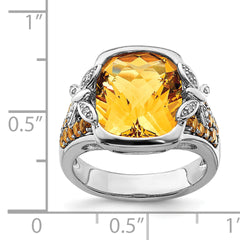 Sterling Silver Rhodium Diam. and Citrine Ring