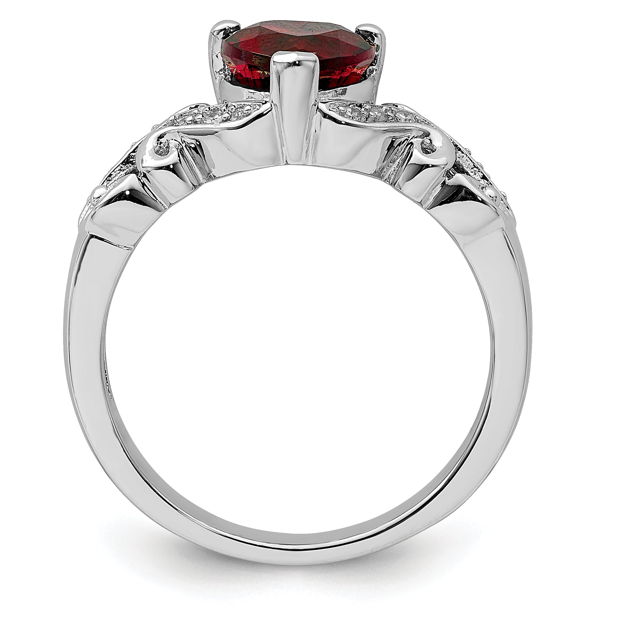 Sterling Silver Rhodium-plated Diamond and Garnet Ring Secondary image