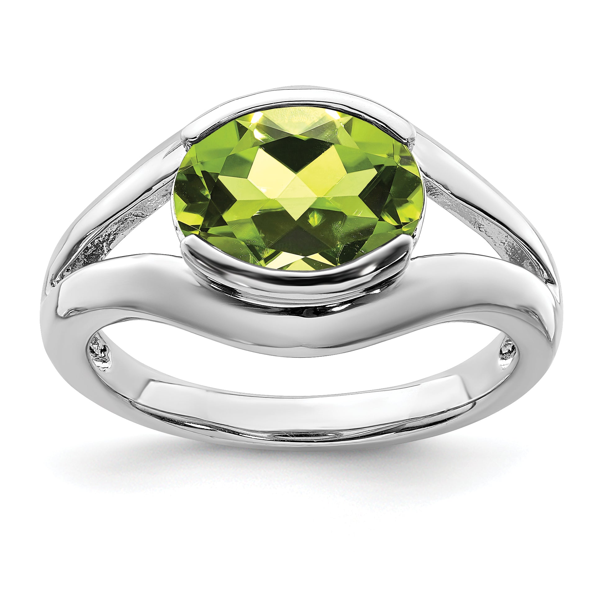 Sterling Silver Rhodium-Plated Peridot Ring
