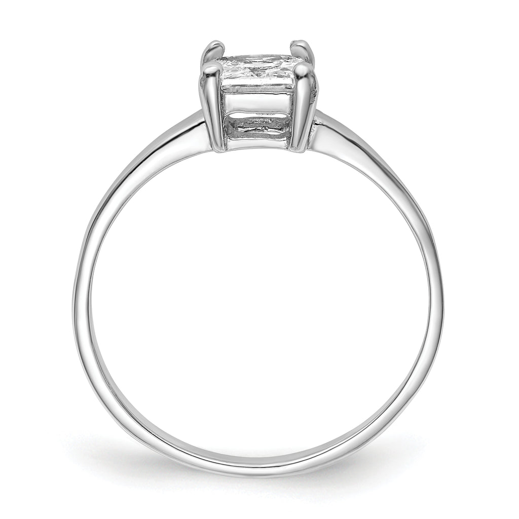 Sterling Silver Rhodium-plated Solitaire Princess CZ Ring