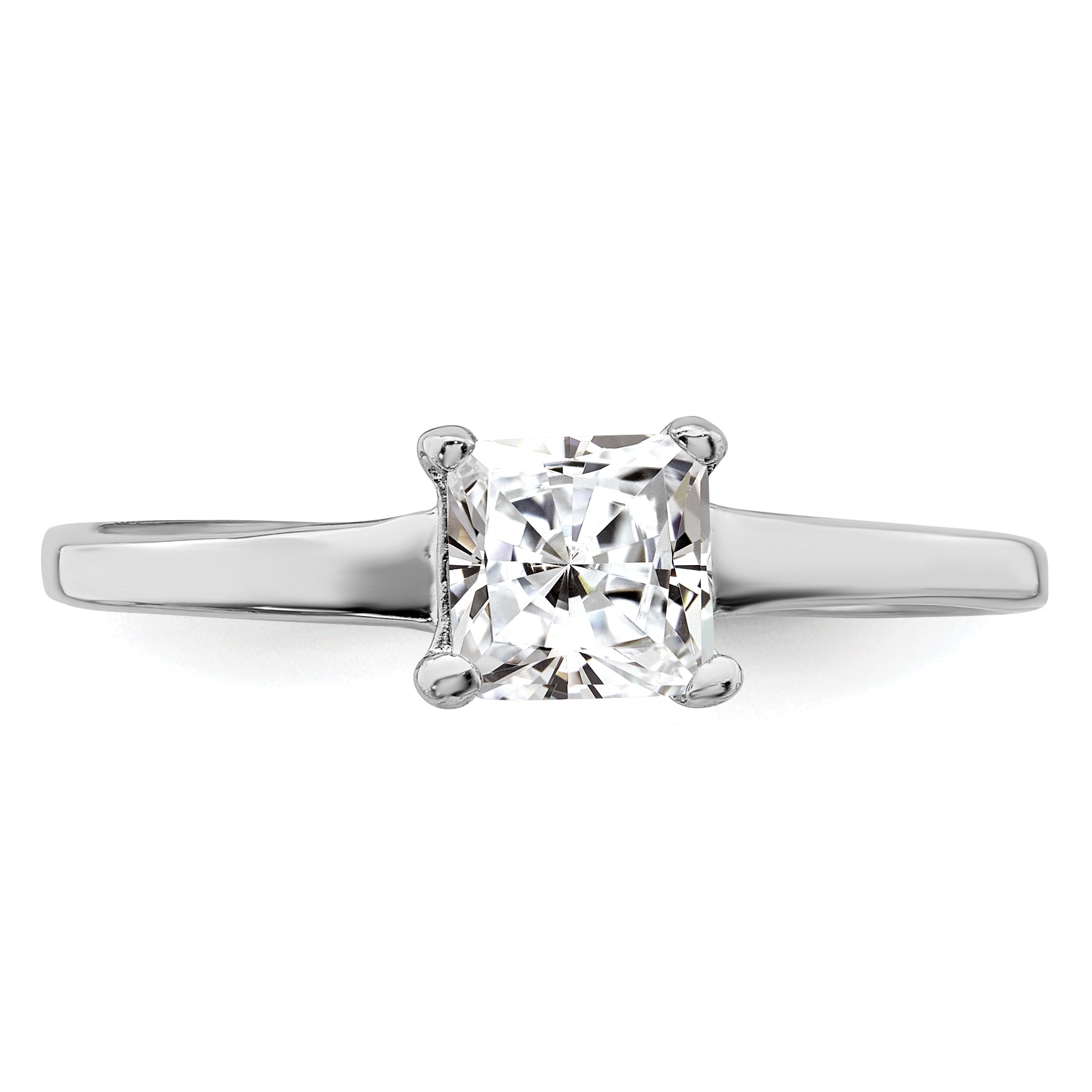 Sterling Silver Rhodium-plated Solitaire Princess CZ Ring