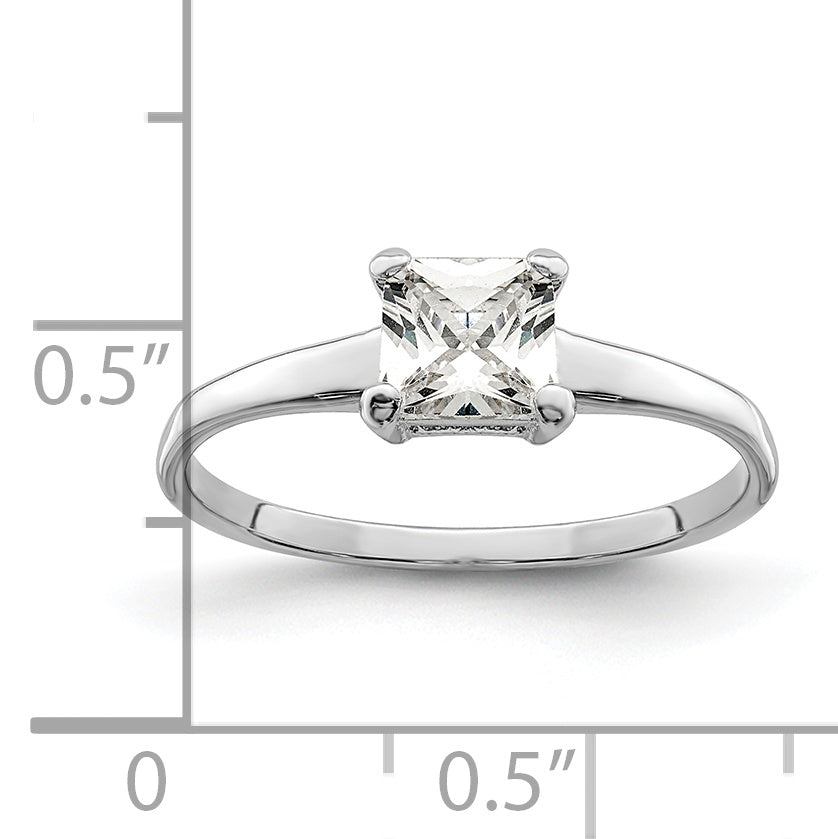 Sterling Silver Rhodium-plated Solitaire Princess CZ Ring